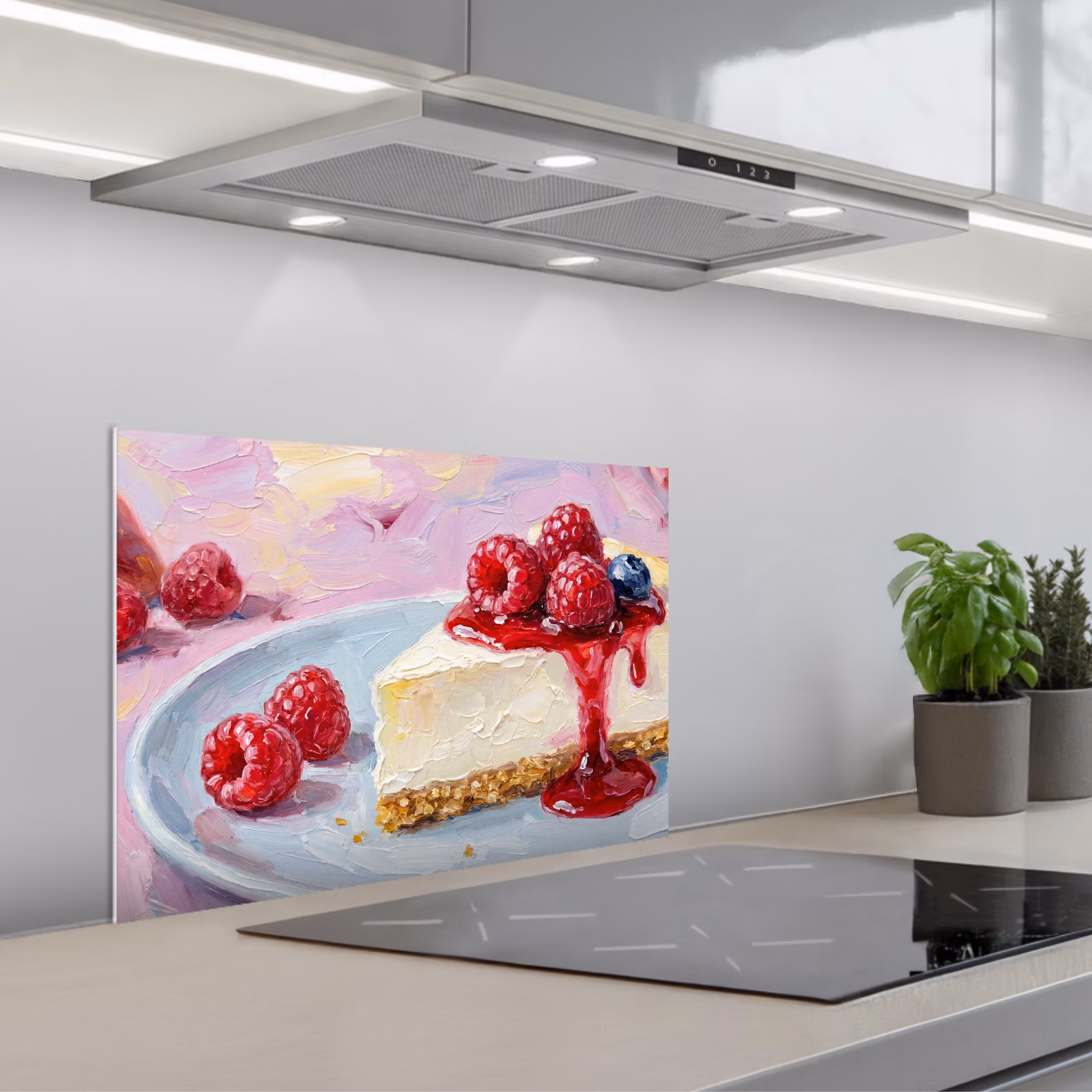 Salpicaderos de cocina - Comida - Tarta de queso - Frutos rojos - Abstracto - Rosa — 1