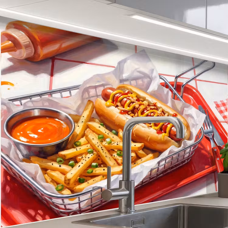 Revestimiento cocina - Comida - Perrito caliente - Comida rápida - Moderno - Rojo — 1