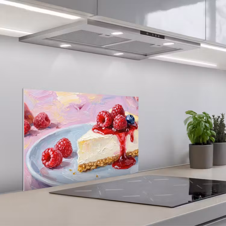 Salpicaderos de cocina - Comida - Tarta de queso - Frutos rojos - Abstracto - Rosa — 1