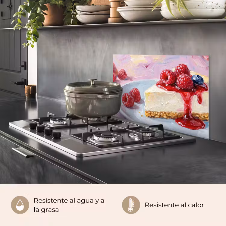 Salpicaderos de cocina - Comida - Tarta de queso - Frutos rojos - Abstracto - Rosa — 2