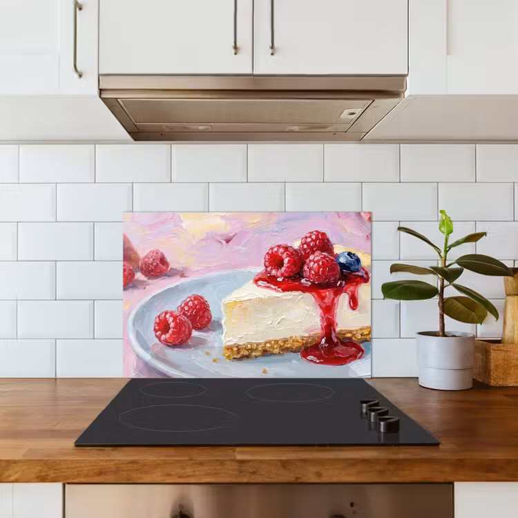 Salpicaderos de cocina - Comida - Tarta de queso - Frutos rojos - Abstracto - Rosa — 3