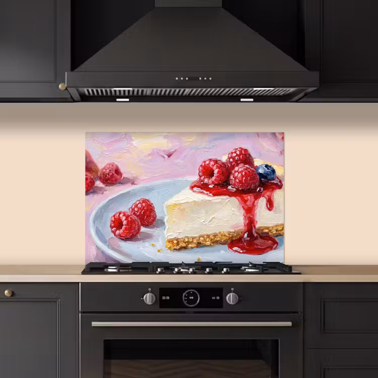 Salpicaderos de cocina - Comida - Tarta de queso - Frutos rojos - Abstracto - Rosa — 5