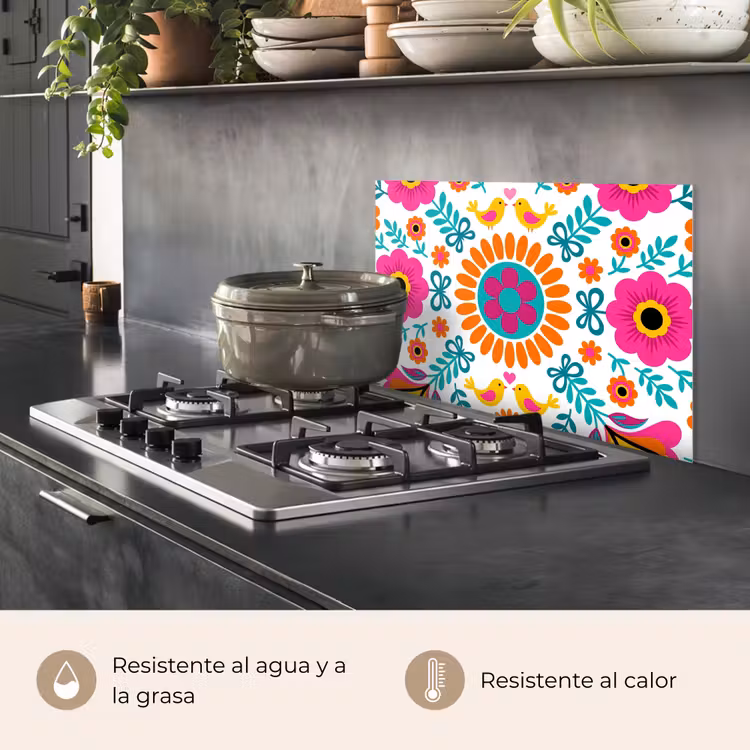 Salpicaderos de cocina - Flores - Pájaros - Estampados - Colorido - Moderno — 2