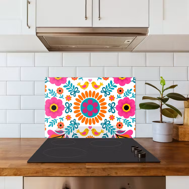 Salpicaderos de cocina - Flores - Pájaros - Estampados - Colorido - Moderno — 3