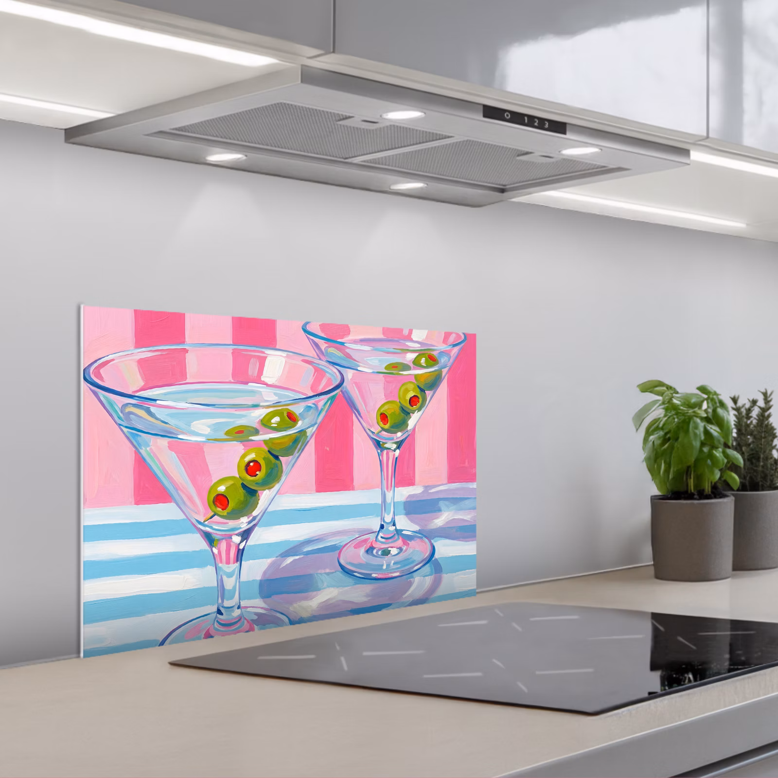 Salpicaderos de cocina - Cóctel - Aceitunas - Arte - Moderno - Rosa — 1