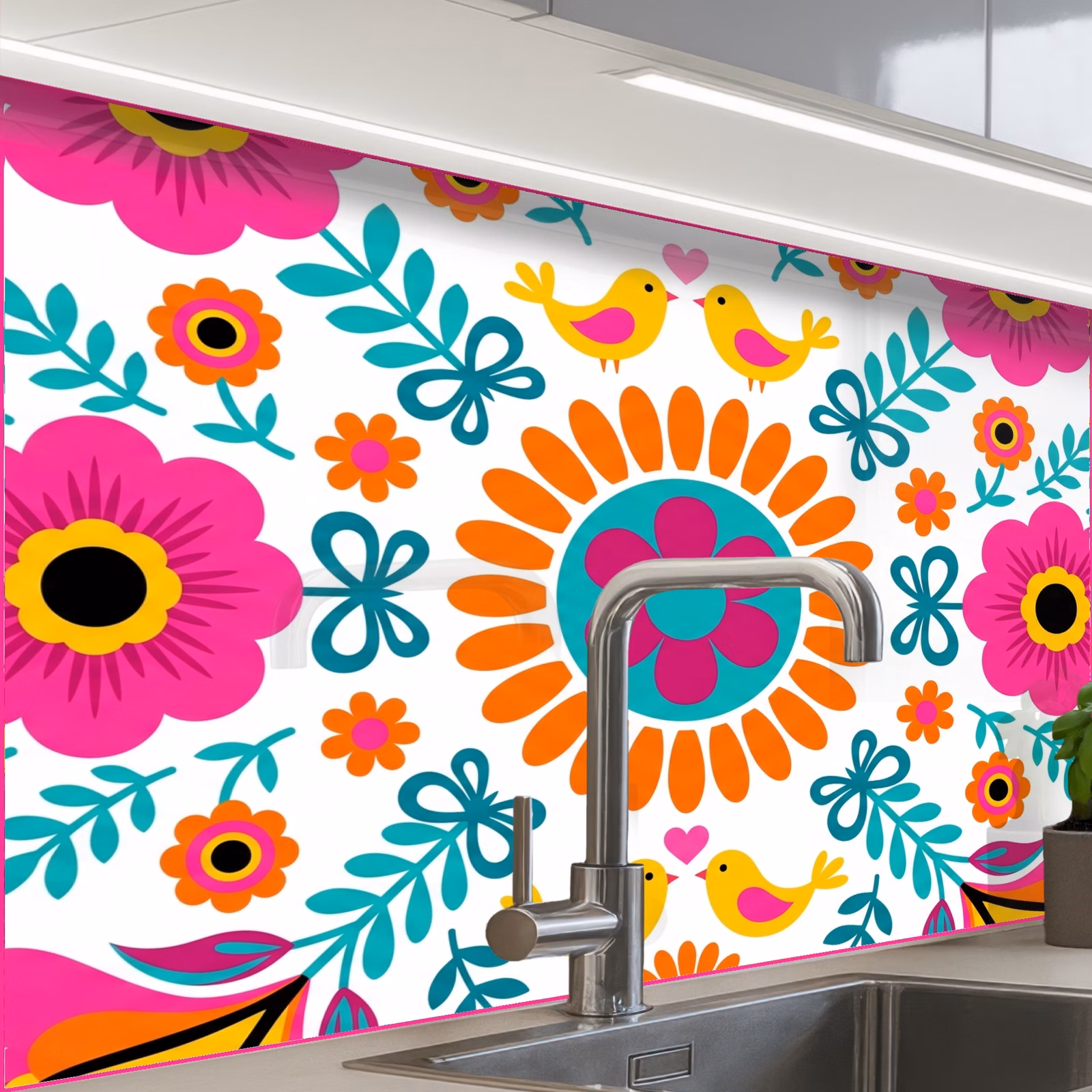 Revestimiento cocina - Flores - Pájaros - Estampados - Colorido - Moderno — 1