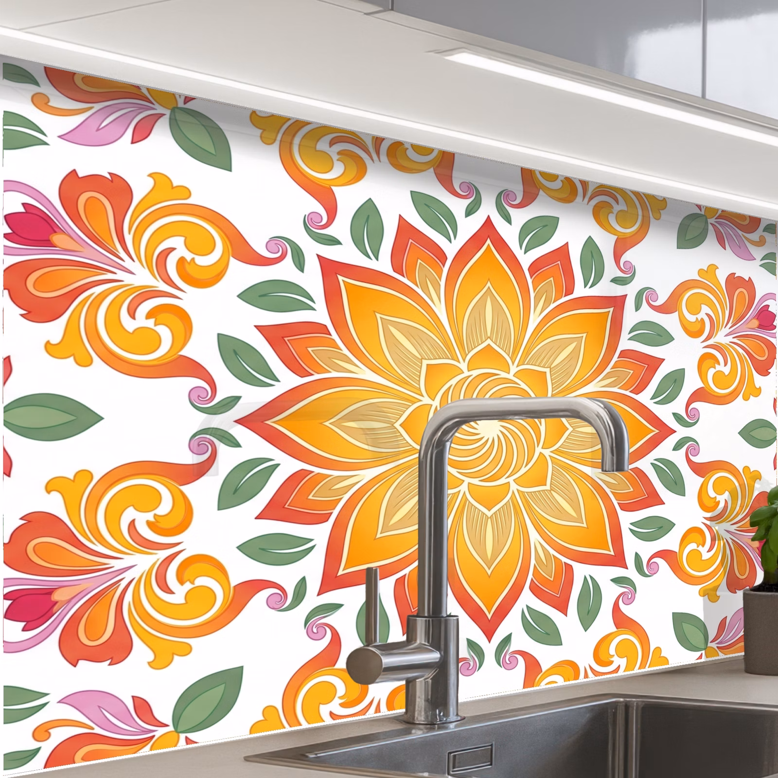 Revestimiento cocina - Mandala - Flores - Decoración - Colorido - Abstracto — 1