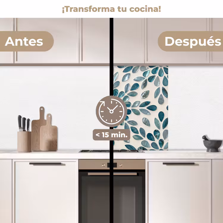 Revestimiento cocina - Estampado - Hojas - Abstracto - Moderno - Turquesa — 2