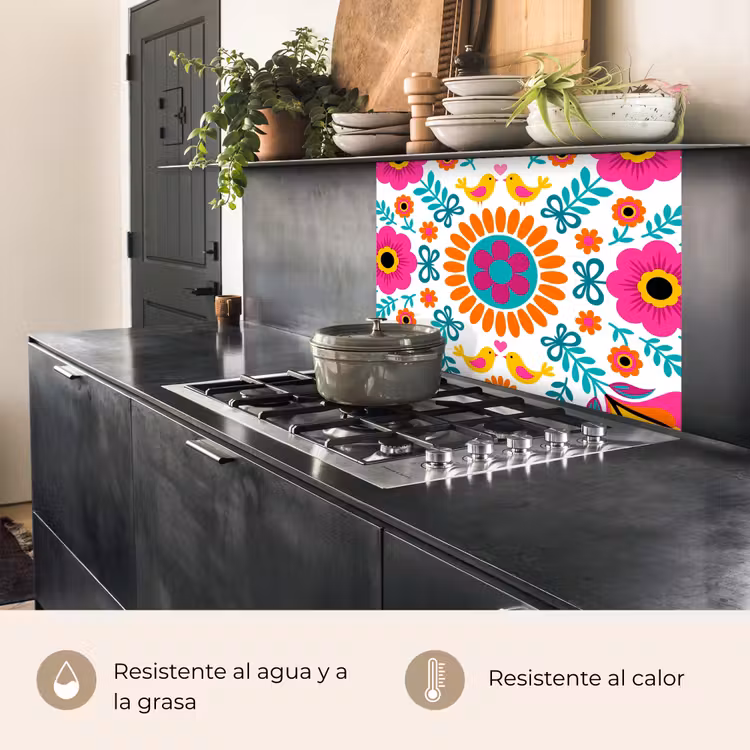 Revestimiento cocina - Flores - Pájaros - Estampados - Colorido - Moderno — 4