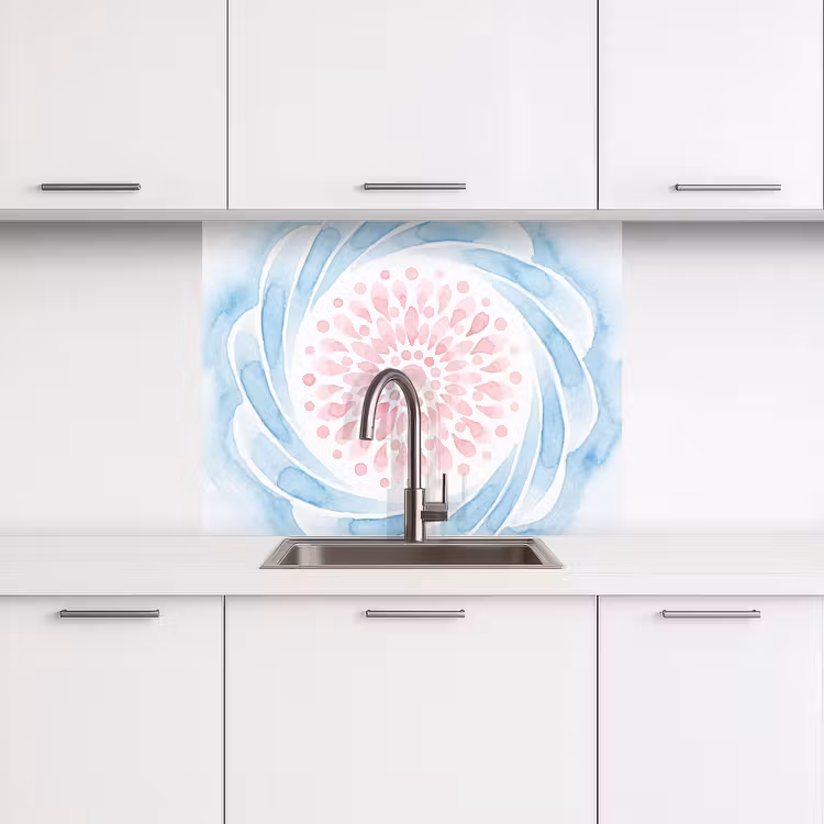 Revestimiento cocina - Resumen - Forma floral - Acuarela - Rosa - Azul — 3