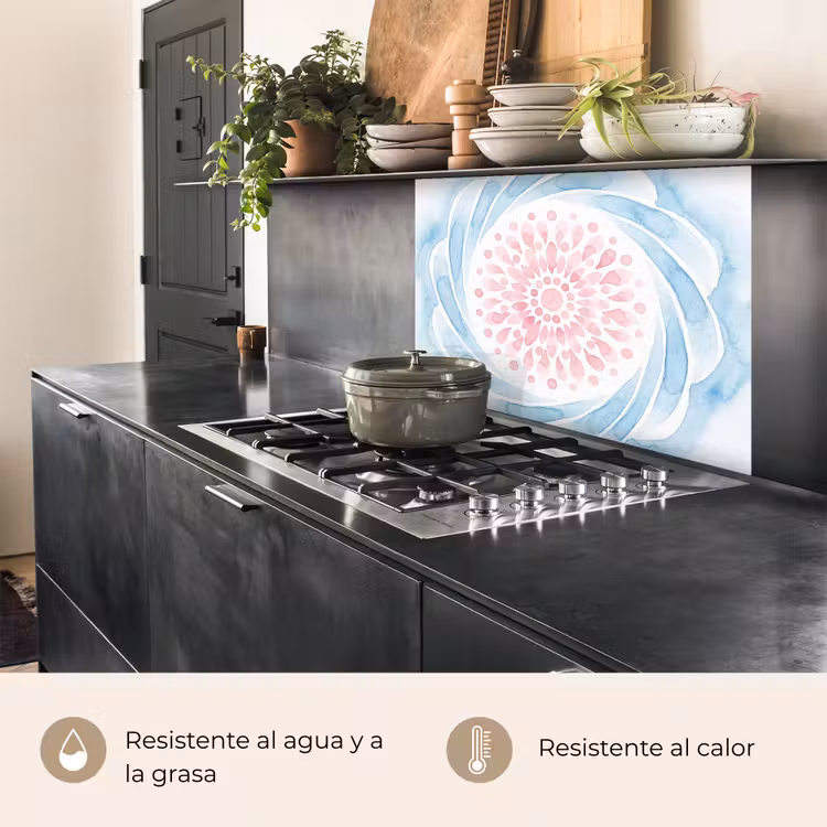 Revestimiento cocina - Resumen - Forma floral - Acuarela - Rosa - Azul — 4