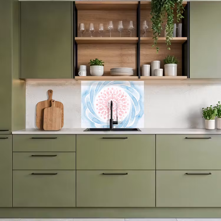 Revestimiento cocina - Resumen - Forma floral - Acuarela - Rosa - Azul — 7