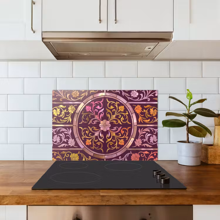 Salpicaderos de cocina - Estampado - Floral - Oriental - Morado - Dorado — 3