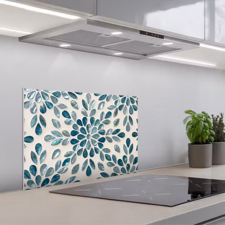 Salpicaderos de cocina - Estampado - Hojas - Abstracto - Moderno - Turquesa — 1