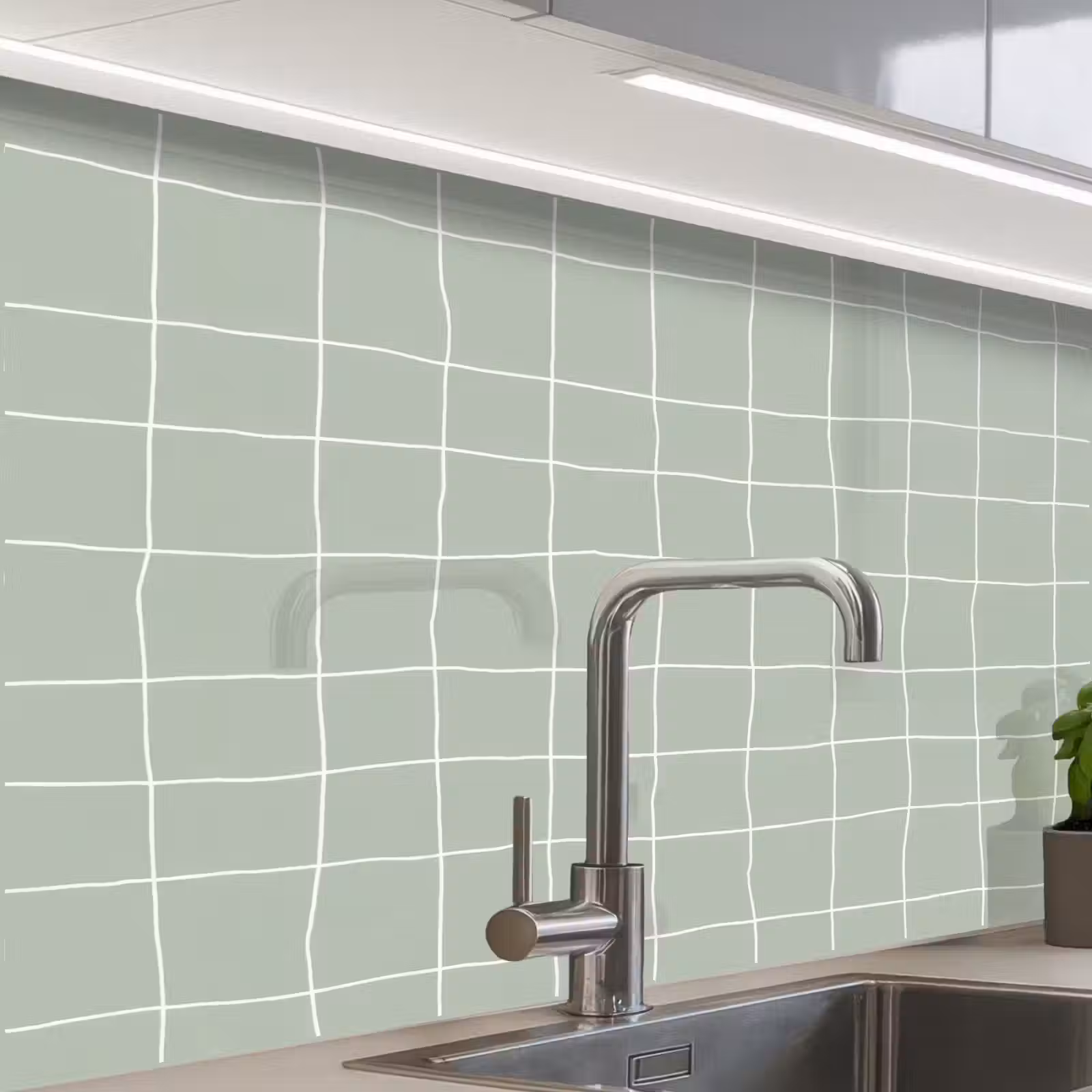 Revestimiento cocina - Diseño a cuadros - Ondulado - Verde — 1