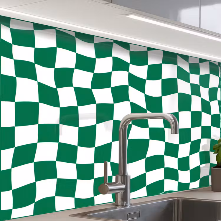 Revestimiento cocina - Tablero de ajedrez - Ondulado - Verde — 1