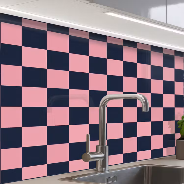 Revestimiento cocina - Tradicional - Patrón - Azul - Rosa — 1