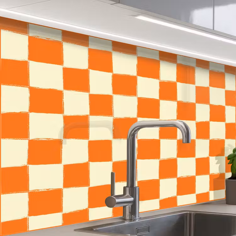 Revestimiento cocina - Ajedrez - Patrón - Naranja — 1