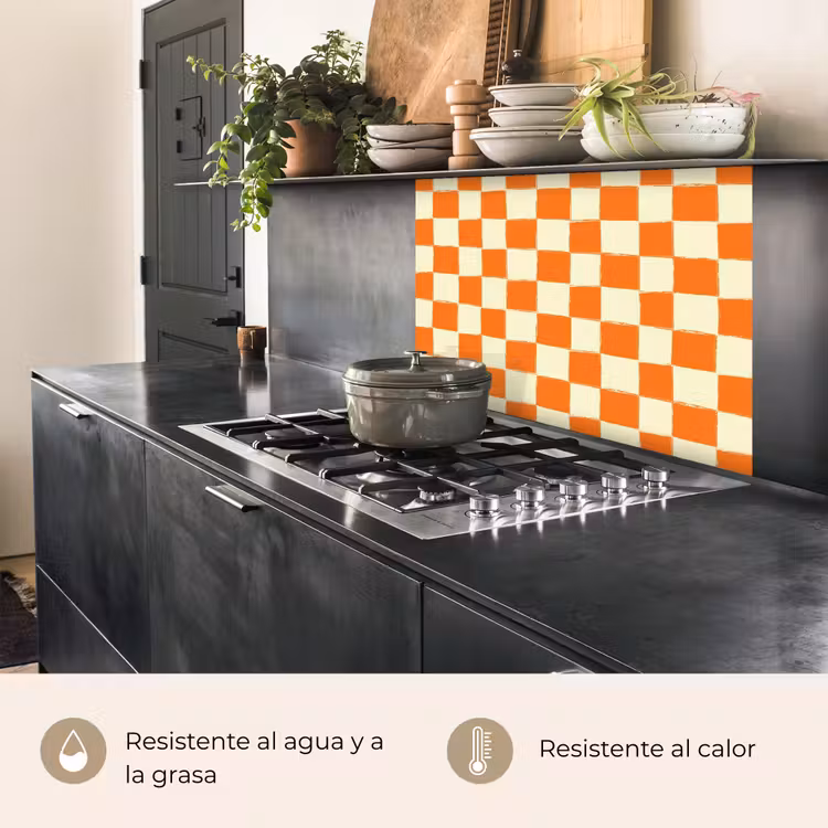 Revestimiento cocina - Ajedrez - Patrón - Naranja — 4