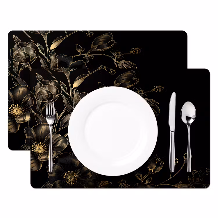 Salvamanteles - Flora dorada sobre terciopelo negro — 2