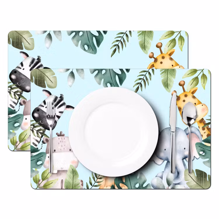 Salvamanteles - Fauna - Niños - Azul - Acuarela - Hojas — 2
