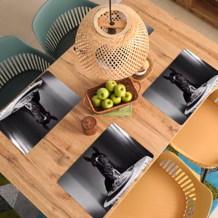Salvamanteles - Caballo - Plato - Pasta - Mantel - Blanco y negro - Animales — 3