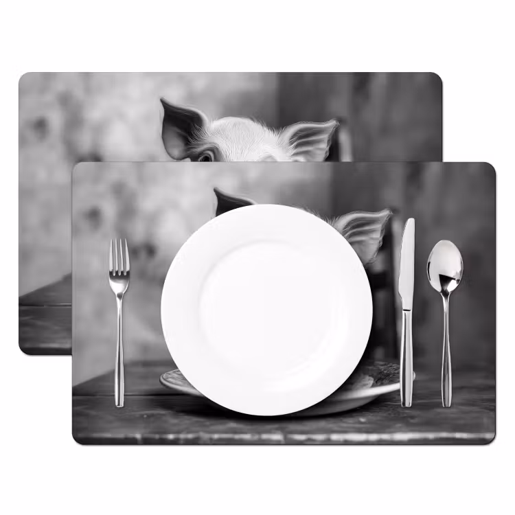 Salvamanteles - Cerdo - Lindo - Espagueti - Blanco y negro - Animal — 2