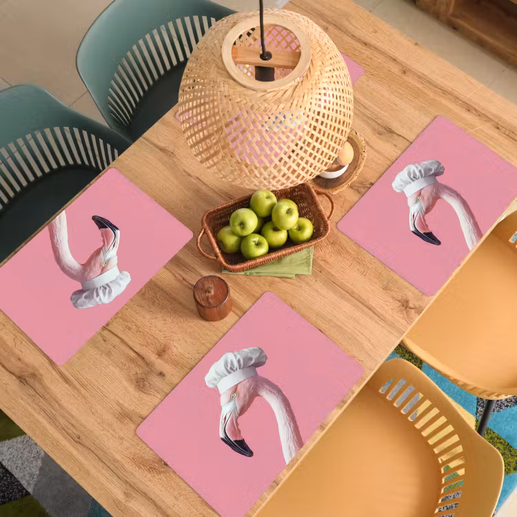 Vinilo para manteles individuales - Flamenco - Rosa - Gorro de cocinero - Ave — 3