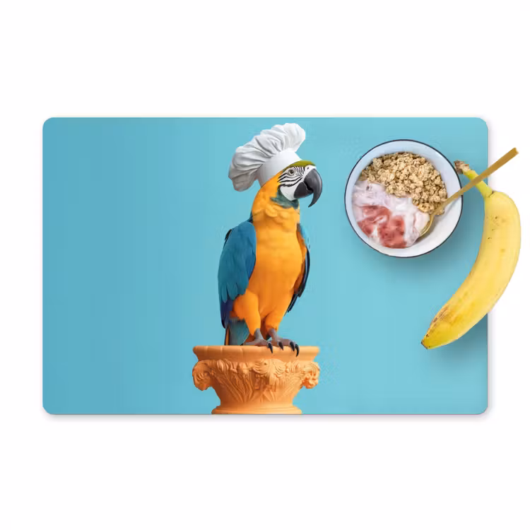 Vinilo para manteles individuales - Loro - Gorro de cocinero - Divertido - Ave — 1