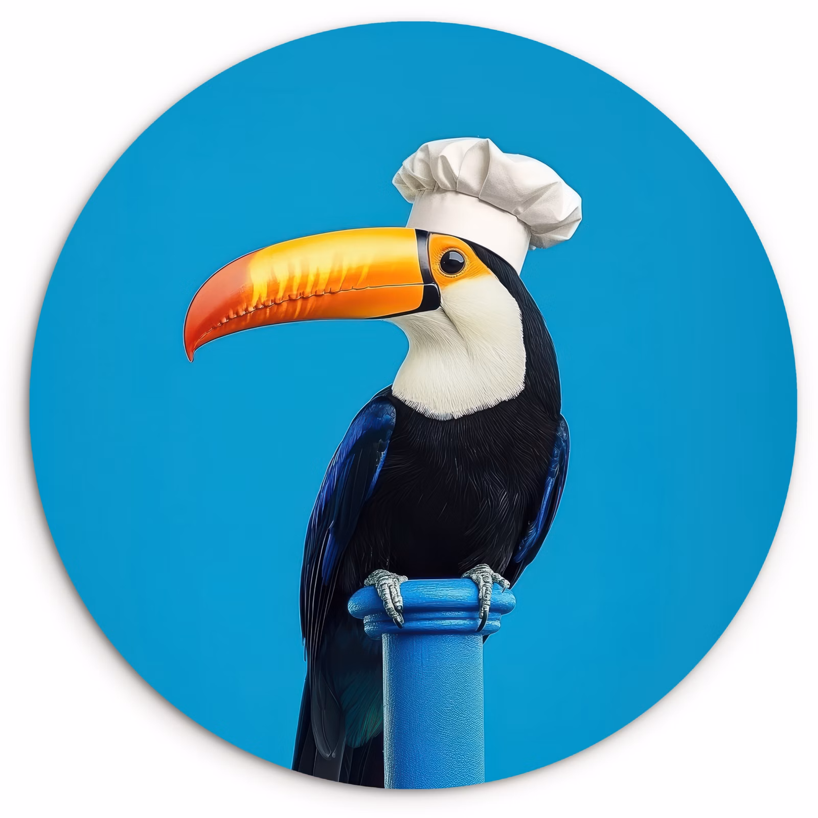 Cuadro redondo - Tucán - Pedestal - Pájaro - Gorro de cocinero — 1