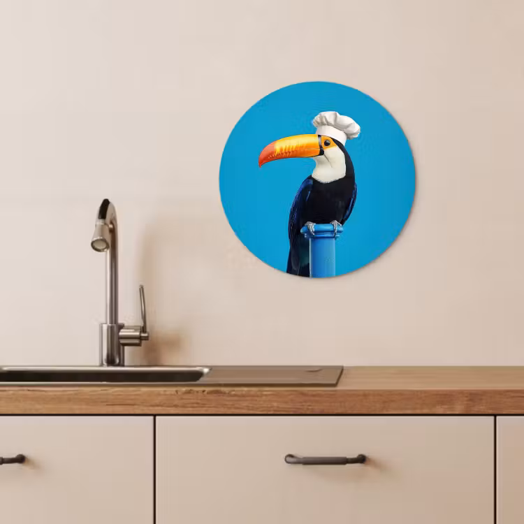 Cuadro redondo - Tucán - Pedestal - Pájaro - Gorro de cocinero — 2