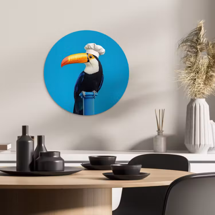 Cuadro redondo - Tucán - Pedestal - Pájaro - Gorro de cocinero — 3