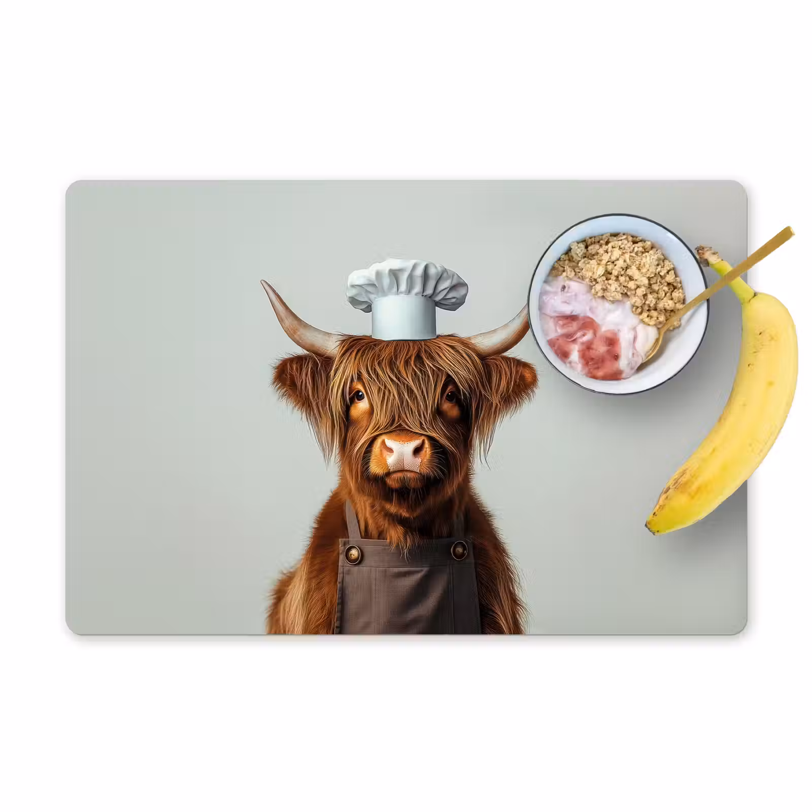 Vinilo para manteles individuales - Highlander escocés - Marrón - Cuernos - Ropa de cocinero — 1