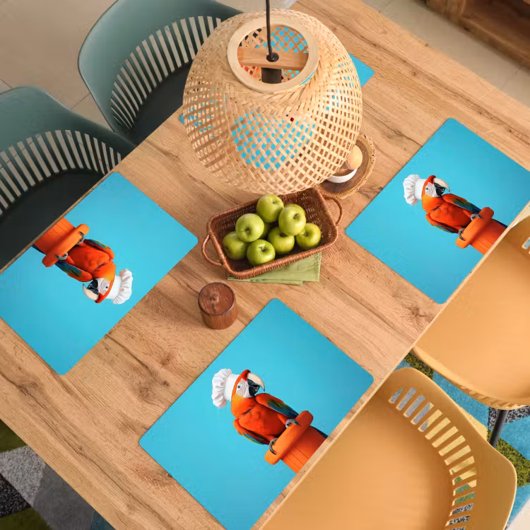 Vinilo para manteles individuales - Guacamayo - Gorro de cocinero - Pedestal - Divertido — 3