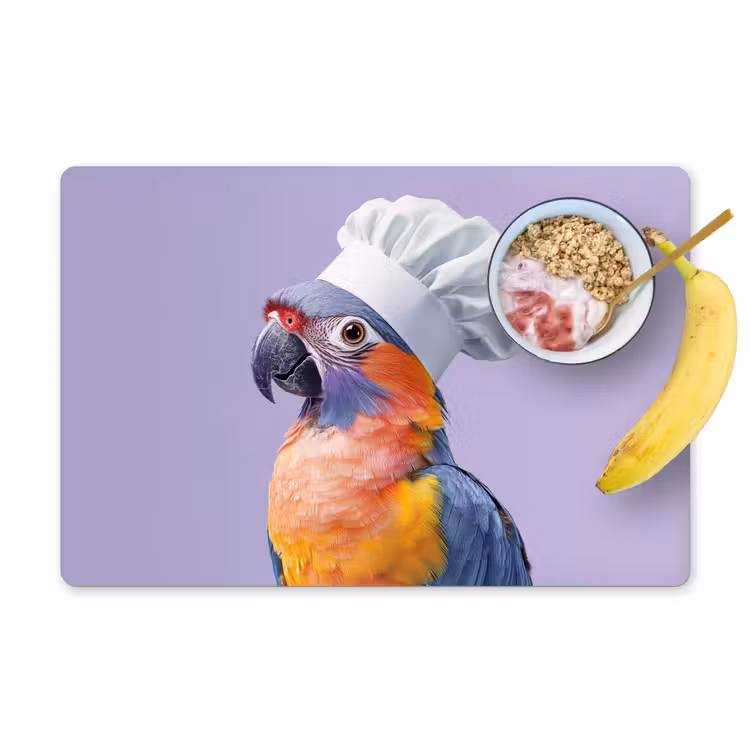 Vinilo para manteles individuales - Loro - Gorro de cocinero - Morado - Lindo — 1