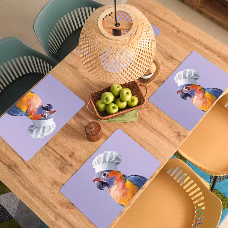 Vinilo para manteles individuales - Loro - Gorro de cocinero - Morado - Lindo — 3