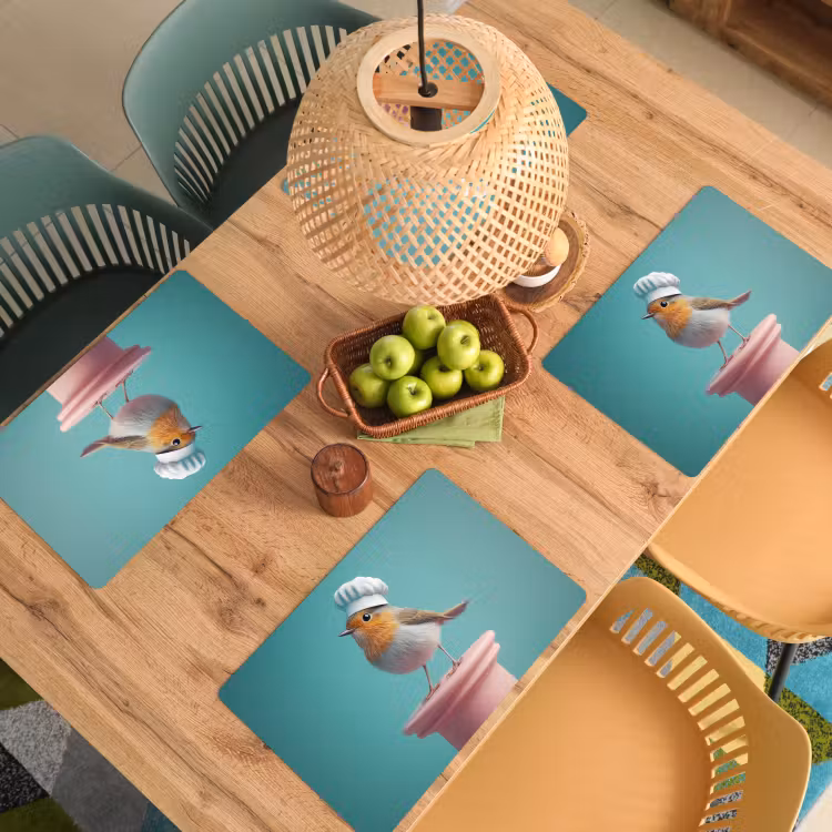 Vinilo para manteles individuales - Petirrojo - Ave - Gorro de cocinero - Pedestal — 3