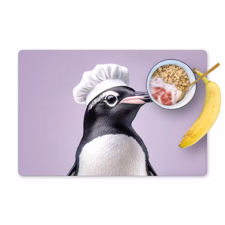 Vinilo para manteles individuales - Pingüino - Gorro de cocinero - Tierno - Morado — 1