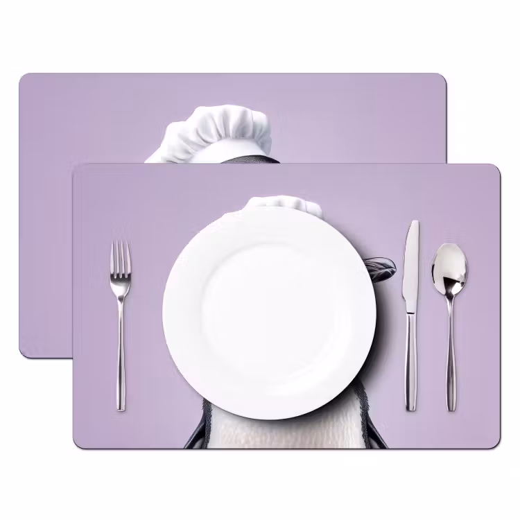 Vinilo para manteles individuales - Pingüino - Gorro de cocinero - Tierno - Morado — 2