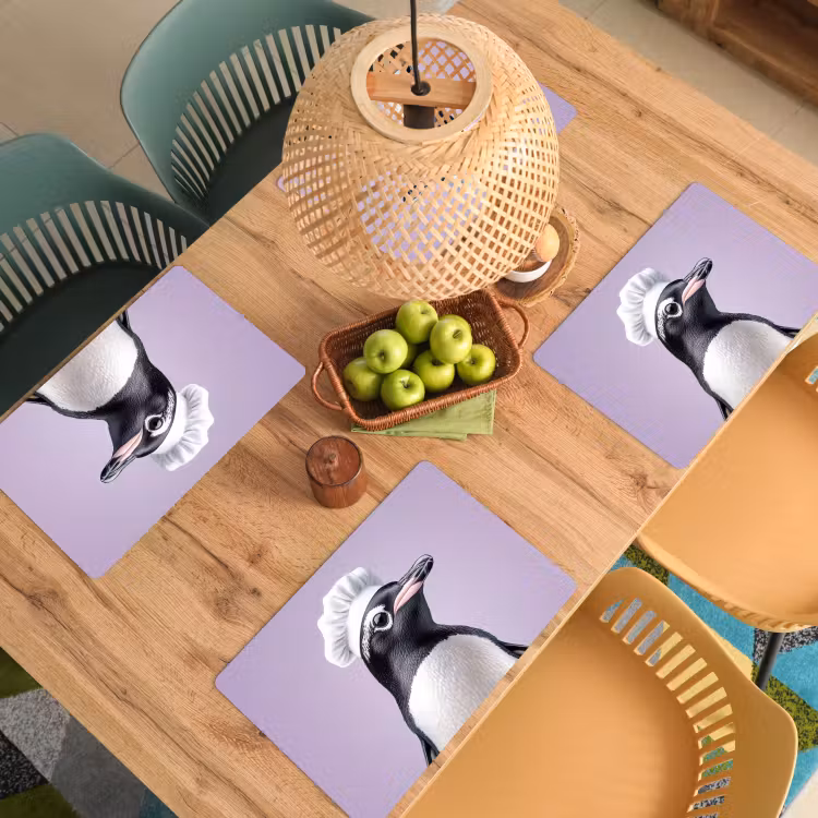 Vinilo para manteles individuales - Pingüino - Gorro de cocinero - Tierno - Morado — 3