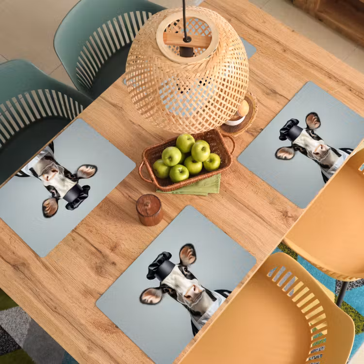 Vinilo para manteles individuales - Vaca - Negro - Blanco - Cocinero — 3