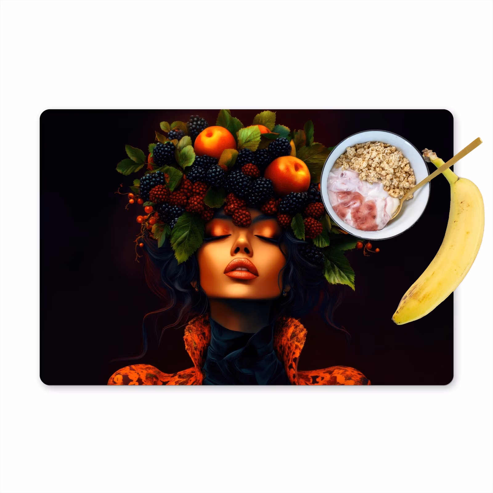 Salvamanteles - Mujer - Negro - Bayas - Zarzamoras - Manzanas — 1