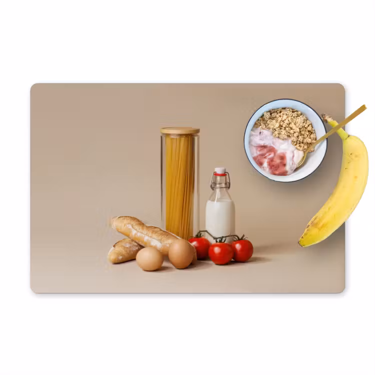 Salvamanteles - Espaguetis - Leche - Tomates - Huevos - Pan — 1