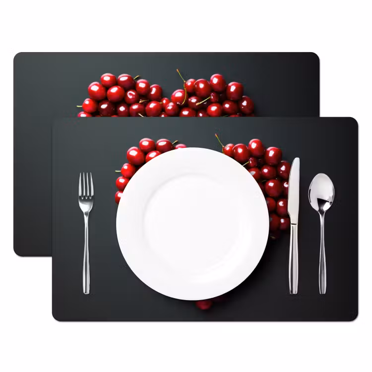 Vinilo para manteles individuales - Cereza - Corazón - Rojo - Negro — 2