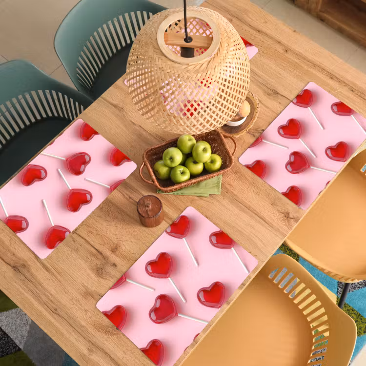Vinilo para manteles individuales - Piruletas - Corazones - Rosa — 3