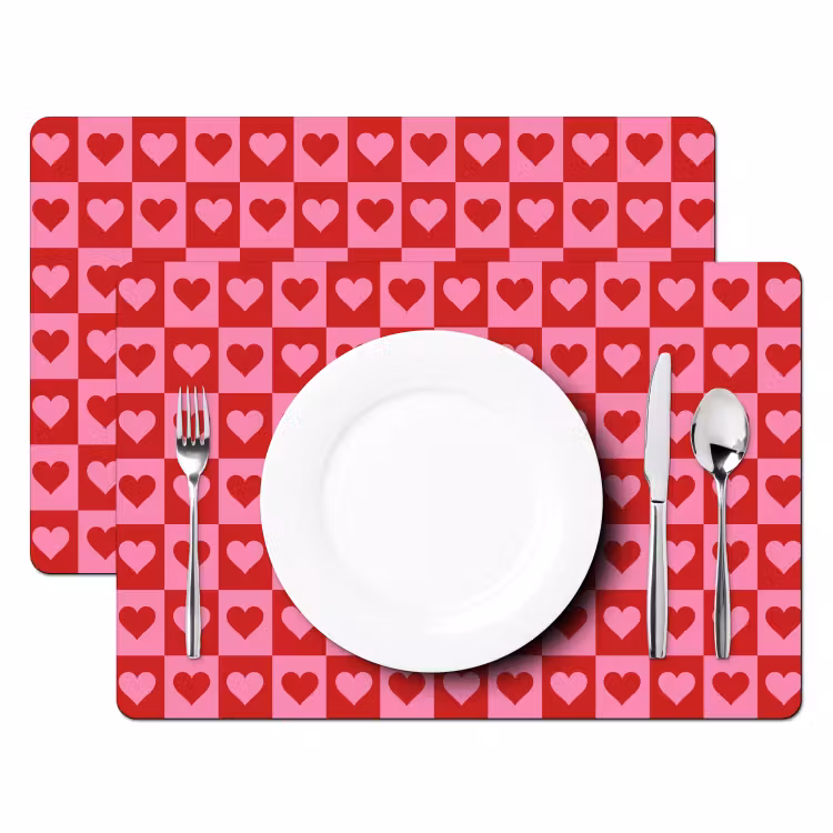 Salvamanteles - Rojo - Rosa - Tablero de ajedrez - San Valentín — 2