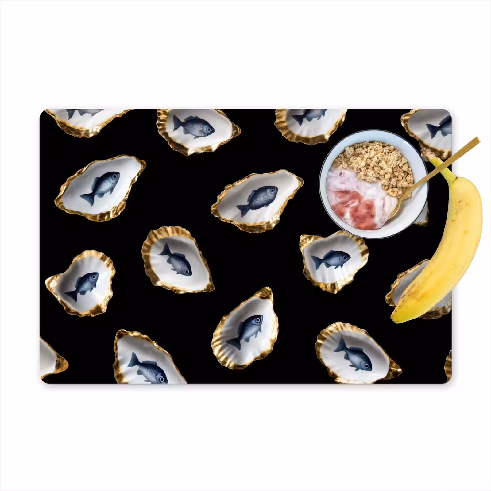 Vinilo para manteles individuales - Ostras - Pescado - Azul - Oro — 1