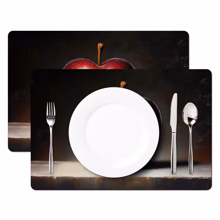 Vinilo para manteles individuales - Manzana - Corazón - Rojo — 2