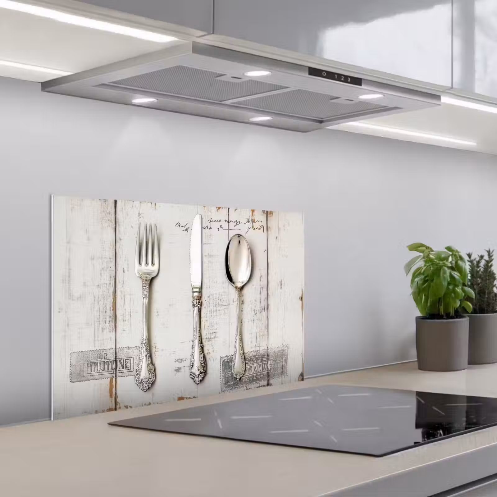 Salpicaderos de cocina - Plata - Cubiertos - Madera — 1