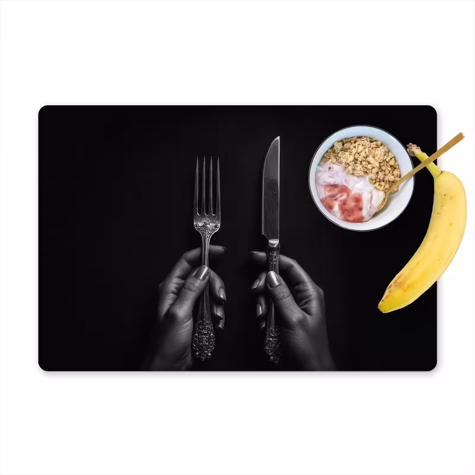 Vinilo para manteles individuales - Cubiertos - Negro - Blanco — 1